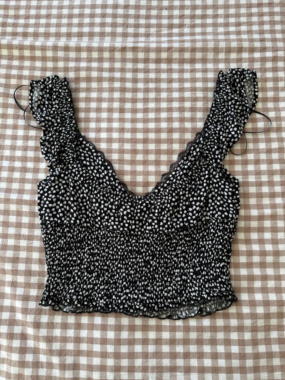 Garage Black & White Smocked Floral Ruffle Tank - Picture 2 of 3